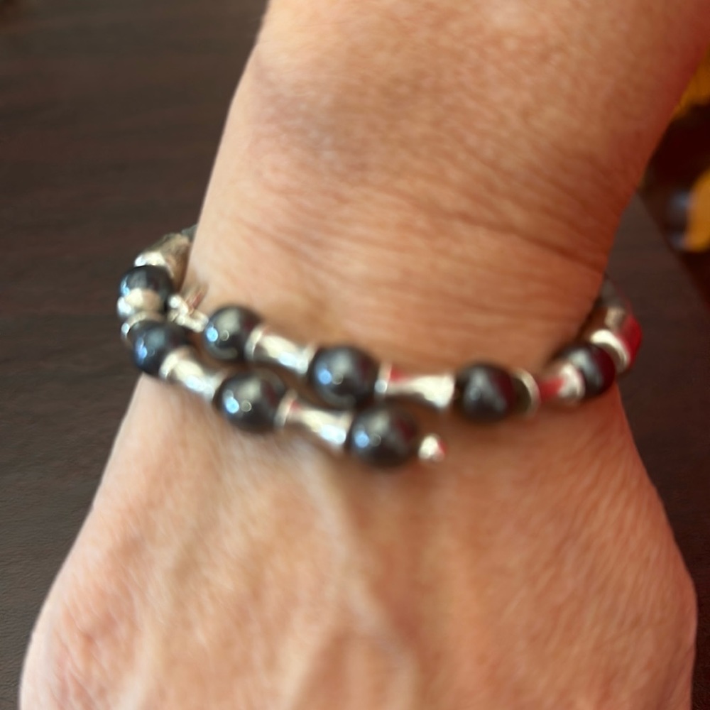 Alex and Ani Vintage Sixty - Six Gray Leather Braided Silver Tone Bracelet